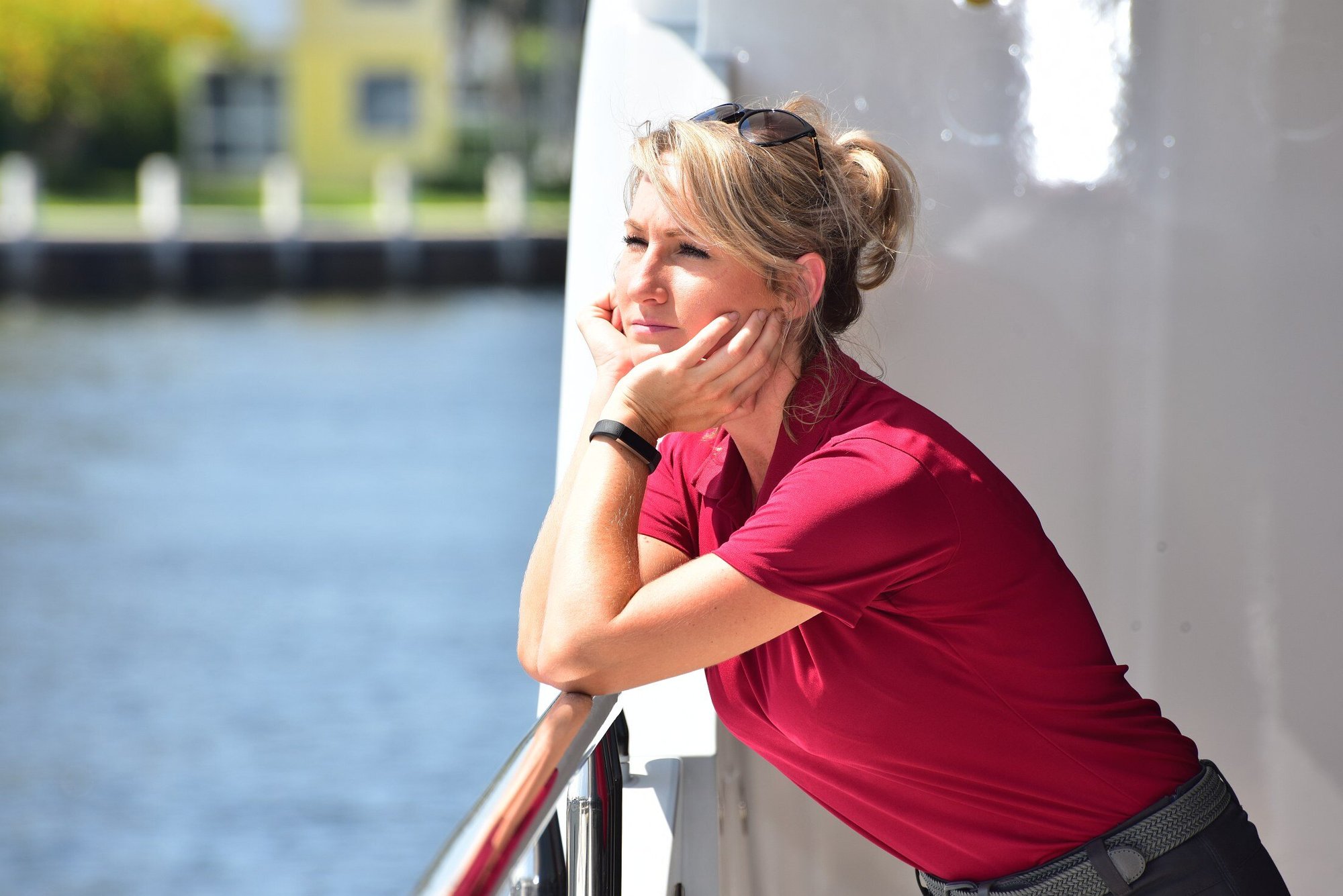 Female crew looking out deck